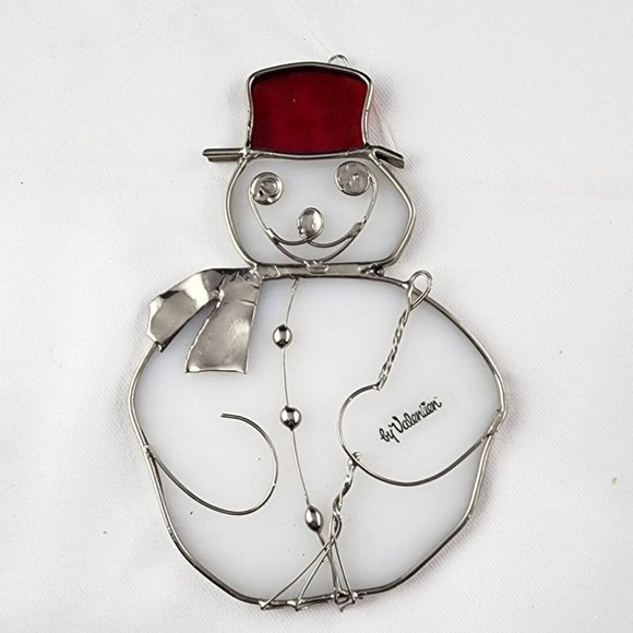 Vintage By Valentein Suncatcher Ornament Stained Glass and Metal Snowman Holiday - Picture 2 of 5